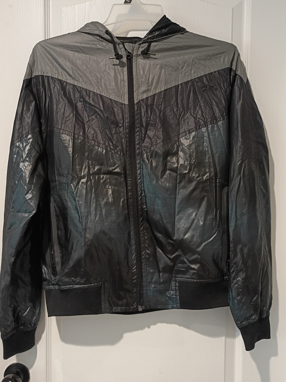 Zara Youth Black Hooded Windbreaker Jacket - Size XL